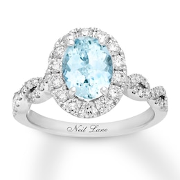 Previously Owned Neil Lane Oval Aquamarine Engagement Ring 3/4 cttw Diamonds 14K Gold