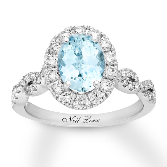 Previously Owned Neil Lane Oval Aquamarine Engagement Ring 3/4 cttw Diamonds 14K Gold