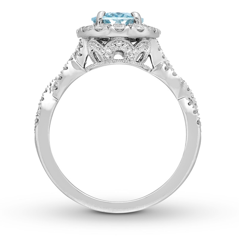Main Image 2 of Previously Owned Neil Lane Oval Aquamarine Engagement Ring 3/4 cttw Diamonds 14K Gold