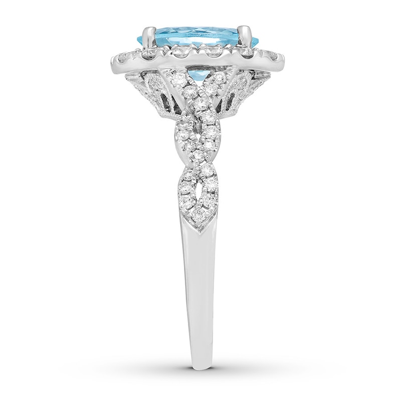 Main Image 3 of Previously Owned Neil Lane Oval Aquamarine Engagement Ring 3/4 cttw Diamonds 14K Gold