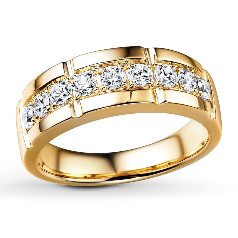Main Image 1 of Previously Owned Men's Diamond Wedding Band 1 ct tw Round-cut 14K Yellow Gold