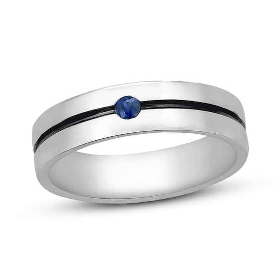 Previously Owned Men's Natural Sapphire Wedding Band 10K White Gold