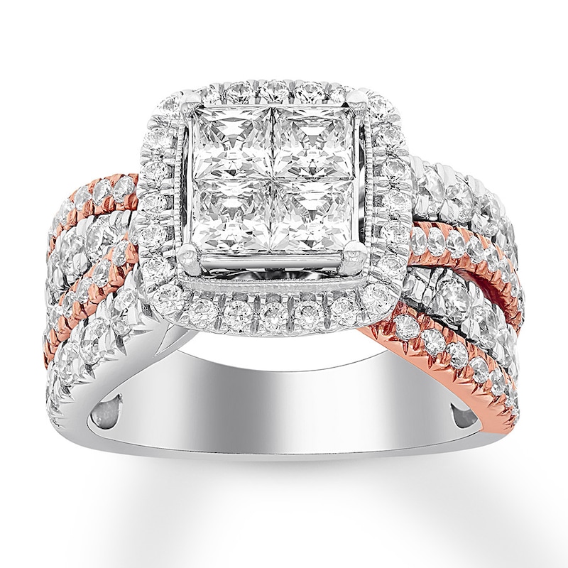 Main Image 1 of Previously Owned Diamond Engagement Ring 2-1/2 ct tw Princess & Round-cut 14K Two-Tone Gold