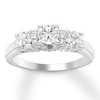 Previously Owned Three-Stone Diamond Engagement Ring 1-3/8 ct tw Round-cut 14K White Gold