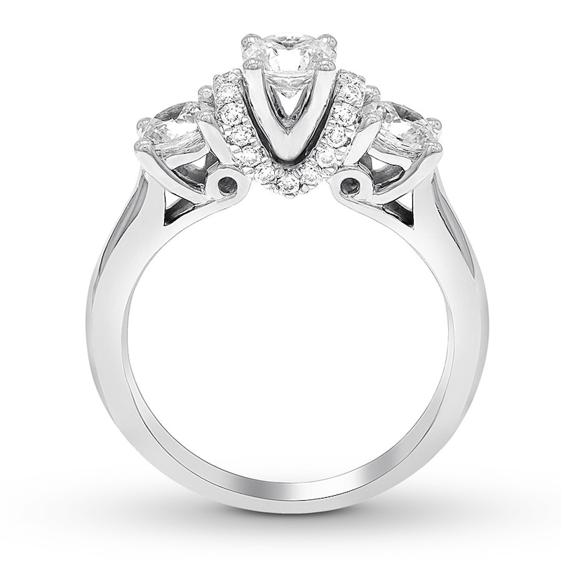 Main Image 2 of Previously Owned Three-Stone Diamond Engagement Ring 1-3/8 ct tw Round-cut 14K White Gold