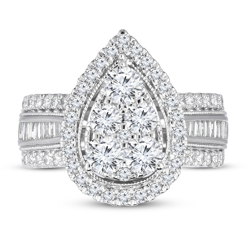 Previously Owned Pear-Shaped Diamond Engagement Ring 2 ct tw Round/Baguette 10K Whte Gold