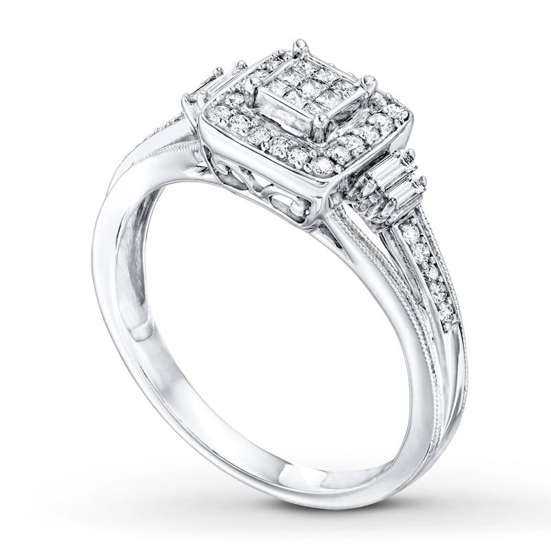 Previously Owned Diamond Ring 1/3 ct tw Princess, Baguette & Round-cut 10K White Gold