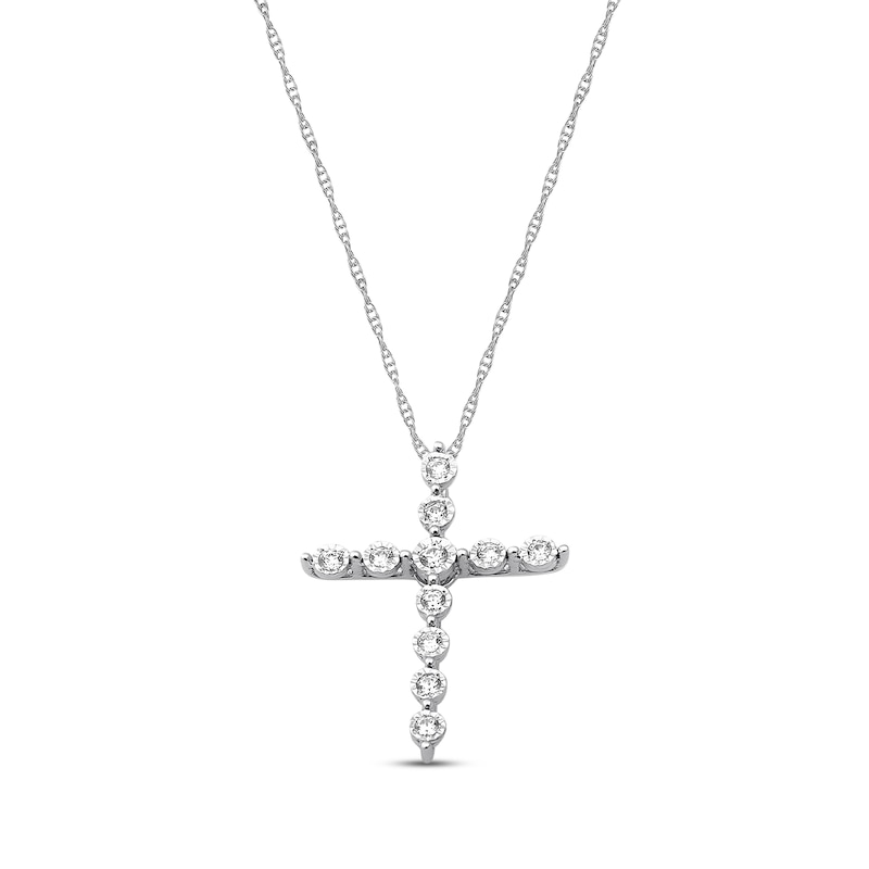 Previously Owned Diamond Cross Necklace 1/3 ct tw Round-cut 10K White Gold