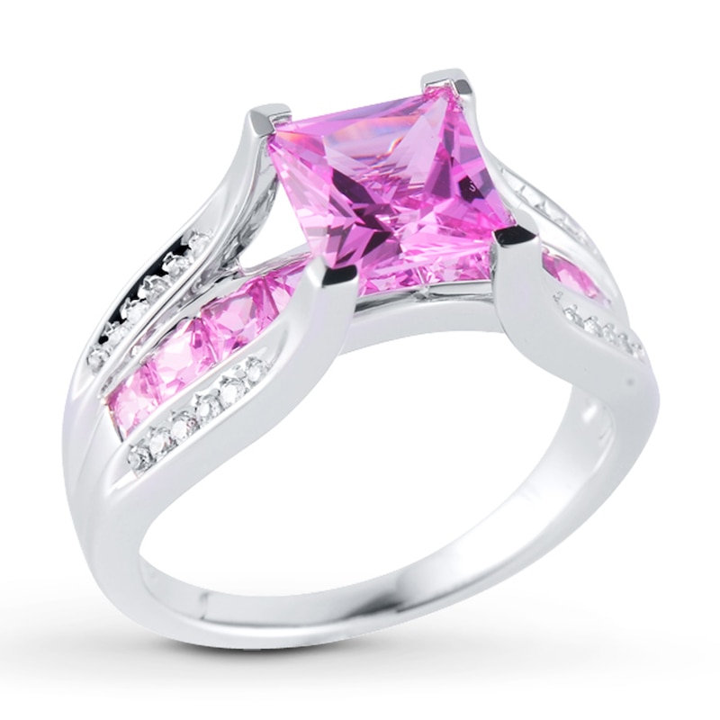 Main Image 1 of Previously Owned Lab-Created Sapphire Ring 1/10 ct tw Diamonds Sterling Silver