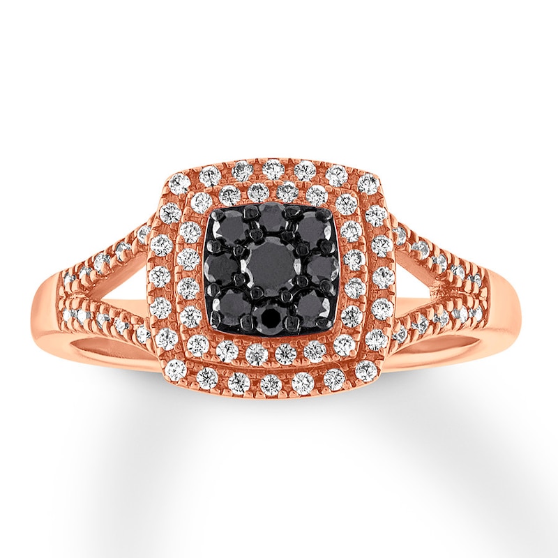 Main Image 1 of Previously Owned Black & White Diamond Ring 3/8 ct tw Round-cut 10K Rose Gold
