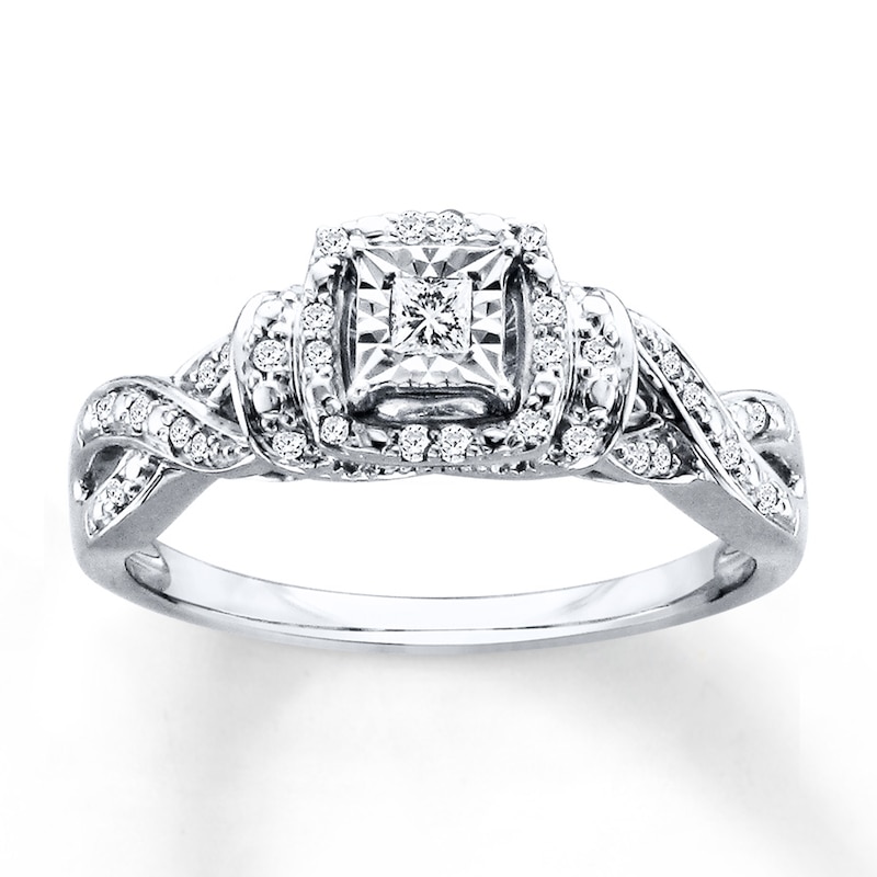 Main Image 1 of Previously Owned Diamond Ring 1/6 ct tw Princess & Round-cut Sterling Silver