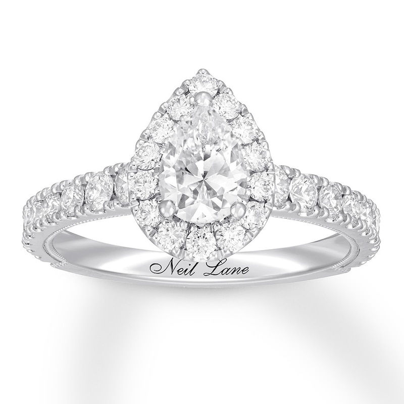 Main Image 1 of Previously Owned Neil Lane Premiere Diamond Engagement Ring 1-1/2 ct tw Pear & Round-cut 14K White Gold