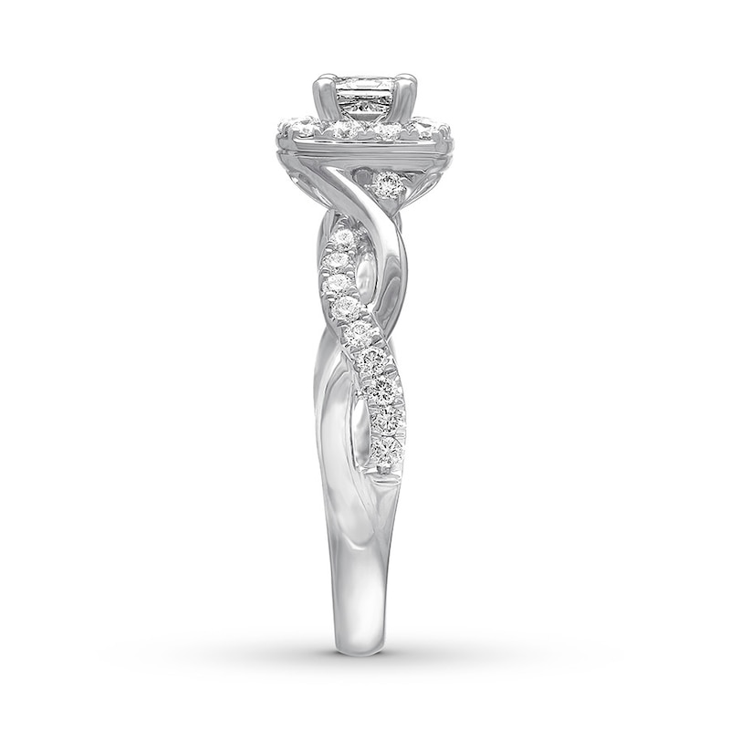 Main Image 3 of Previously Owned THE LEO Diamond Engagement Ring 3/4 ct tw Princess & Round-cut 14K White Gold