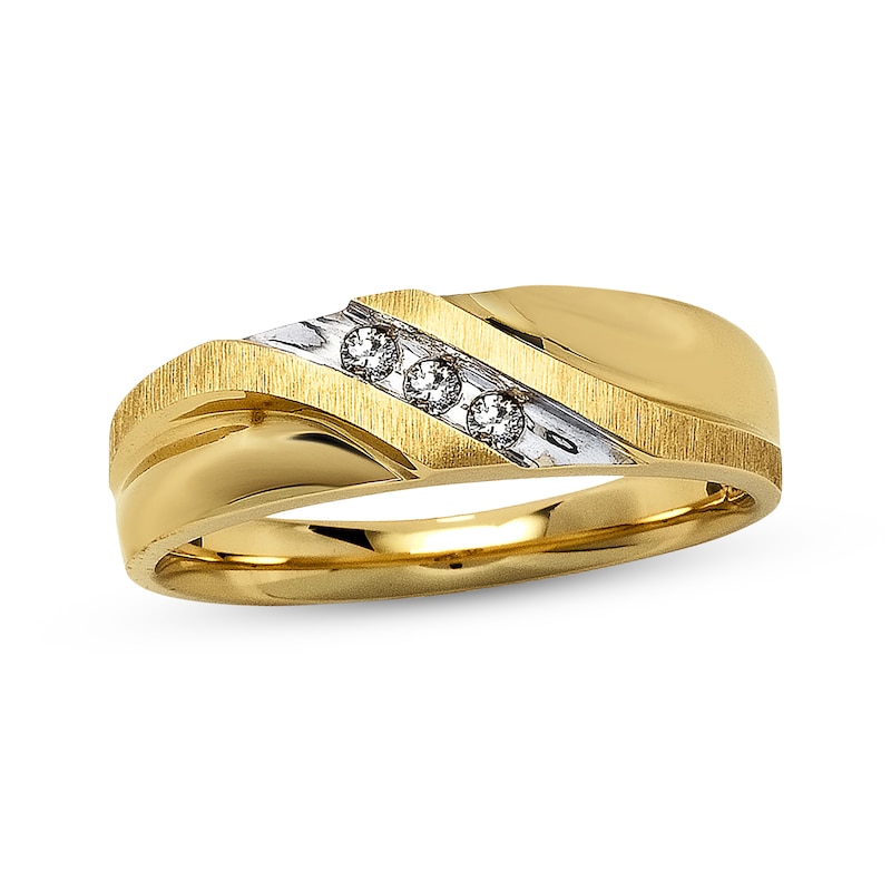 Main Image 1 of Previously Owned Men's Wedding Band 1/10 cttw Diamonds Round-cut 10K Yellow Gold - Size 7.25