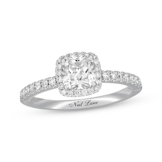 Previously Owned Neil Lane Diamond Engagement Ring 1-1/4 ct tw Cushion & Round-cut 14K White Gold Size 8.25