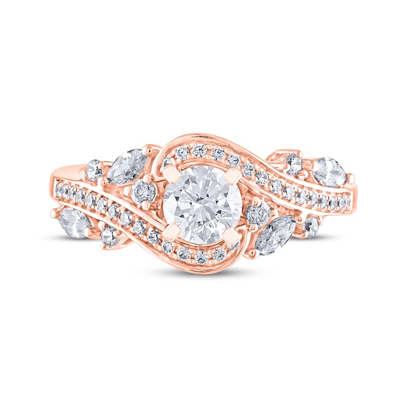 Previously Owned Adrianna Papell Diamond Engagement Ring 1 ct tw Round & Marquise-cut 14K Rose Gold - Size 10