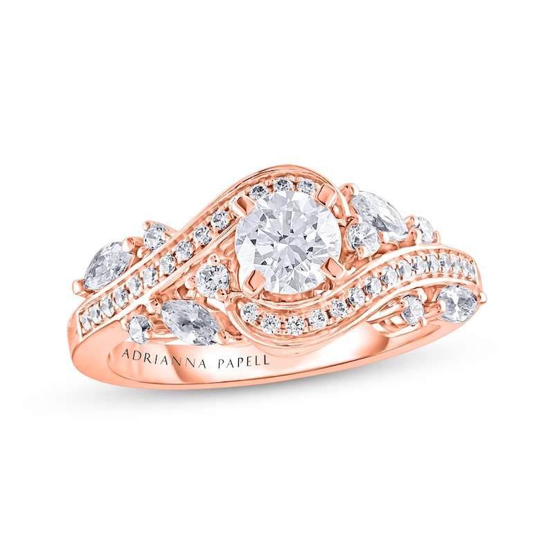 Previously Owned Adrianna Papell Diamond Engagement Ring 1 ct tw Round & Marquise-cut 14K Rose Gold - Size 9.75