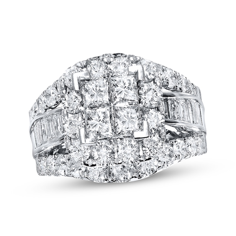 Main Image 1 of Previously Owned Diamond Engagement Ring 4 ct tw Princess, Baguette & Round-cut 14K White Gold - Size 10.75
