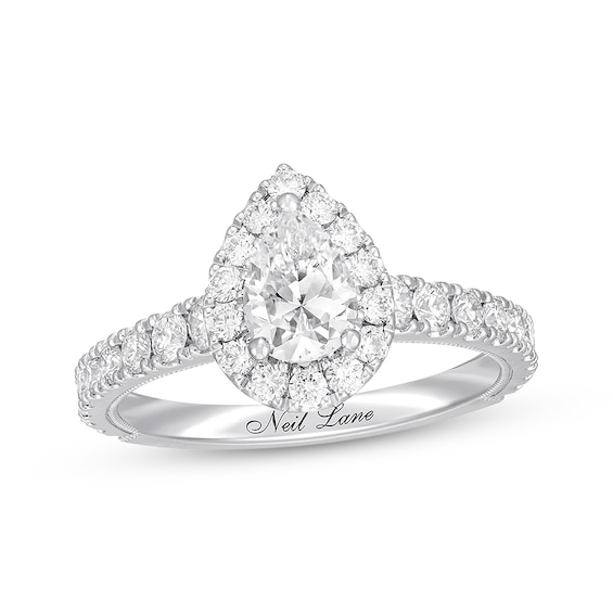 Previously Owned Neil Lane Premiere Diamond Engagement Ring 1-1/2 ct tw Pear & Round-cut 14K White Gold Size 4.5