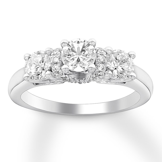Previously Owned Three-Stone Diamond Ring 1-3/8 ct tw Round-cut 14K White Gold Size 4.25