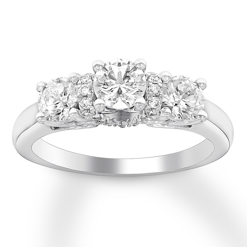 Main Image 1 of Previously Owned Three-Stone Diamond Ring 1-3/8 ct tw Round-cut 14K White Gold Size 4.25