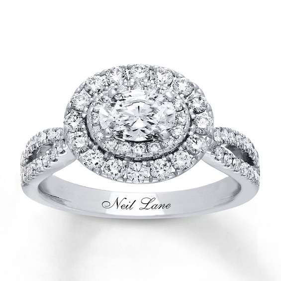 Previously Owned Neil Lane Engagement Ring 1-1/4 ct tw Oval & Round-cut Diamonds 14K White Gold Size 4.75