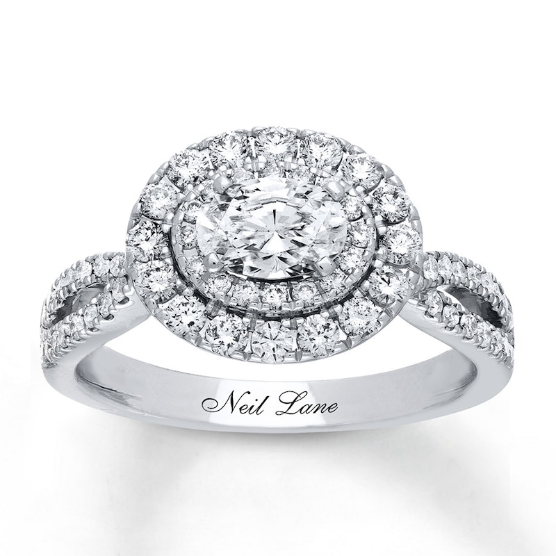 Main Image 1 of Previously Owned Neil Lane Engagement Ring 1-1/4 ct tw Oval & Round-cut Diamonds 14K White Gold - Size 4.75