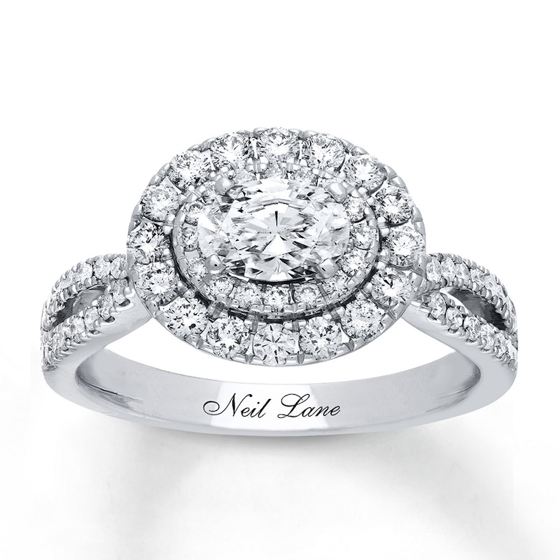 Previously Owned Neil Lane Engagement Ring 1-1/4 ct tw Oval & Round-cut Diamonds 14K White Gold - Size 4.75