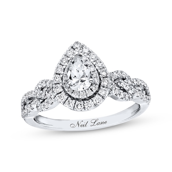 Previously Owned Neil Lane Bridal Ring 7/8 ct tw Pear & Round-cut Diamonds 14K White Gold Size 4