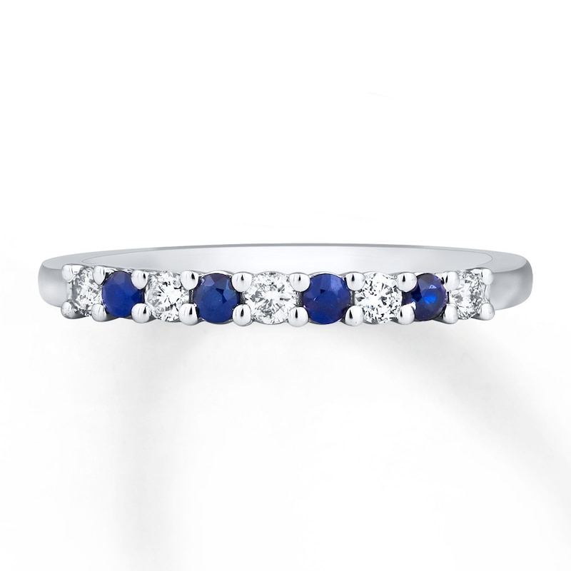 Main Image 1 of Previously Owned Natural Sapphire Ring 1/6 ct tw Round-cut Diamonds 10K White Gold - Size 10.75