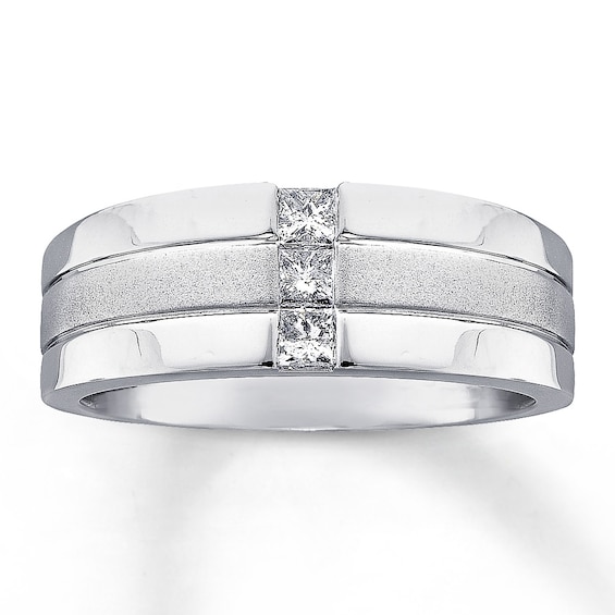 Previously Owned Men's Diamond Wedding Band 1/3 ct tw Square-Cut 14K White Gold Size 7.75
