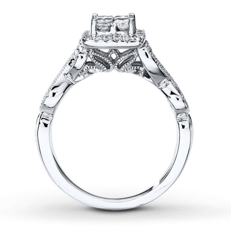 Previously Owned Diamond Engagement Ring 5/8 ct tw Princess & Round-cut 14K White Gold - Size 9.25