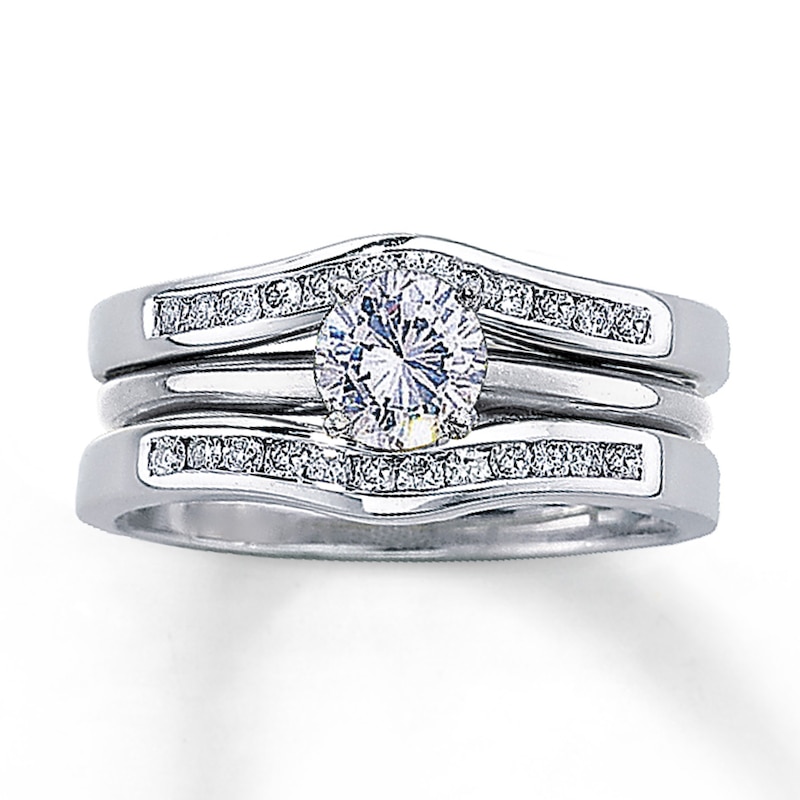 Main Image 3 of Previously Owned Diamond Enhancer Ring 1/4 ct tw Round-cut 14K White Gold - Size 4