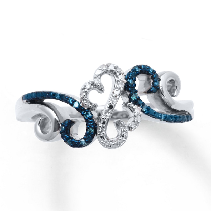 Main Image 1 of Previously Owned Open Hearts Waves Ring 1/15 ct tw Round-cut Diamonds Sterling Silver - Size 9.5