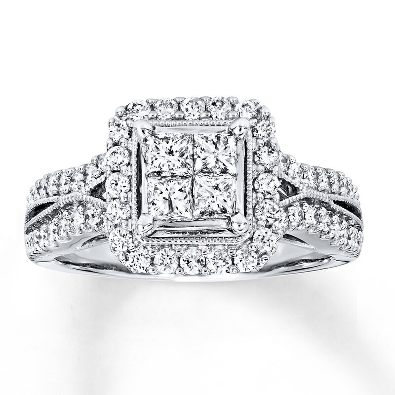 Main Image 1 of Previously Owned Diamond Engagement Ring 1 ct tw Princess & Round-cut 14K White Gold - Size 4
