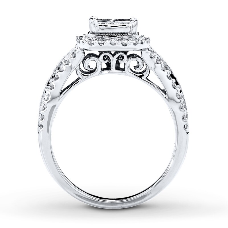 Main Image 2 of Previously Owned Diamond Engagement Ring 1 ct tw Princess & Round-cut 14K White Gold - Size 4