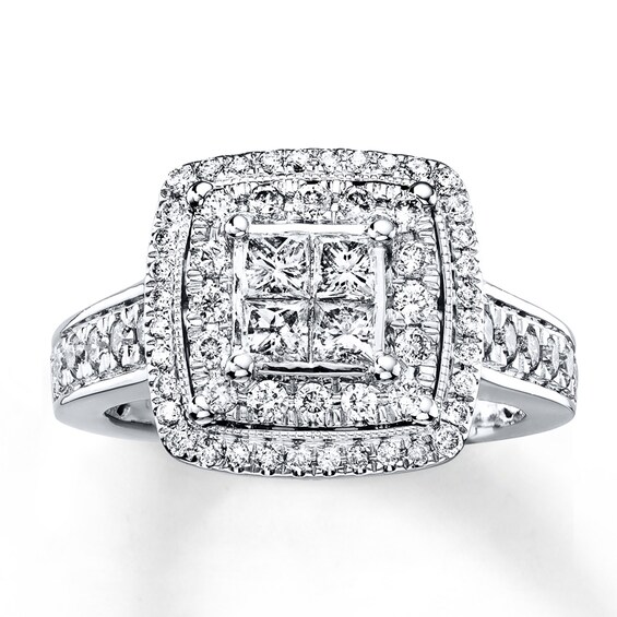 Previously Owned Diamond Engagement Ring 1 ct tw Princess & Round-cut 14K White Gold Size 8.25