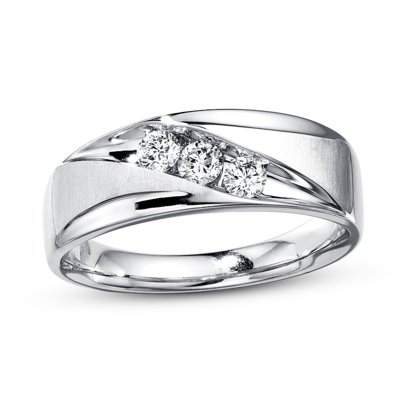 Main Image 1 of Previously Owned Men's Wedding Band 3/8 ct tw Round-cut Diamonds 10K White Gold Size 7
