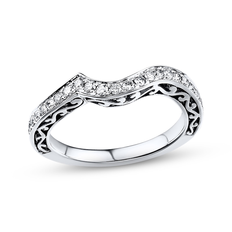 Main Image 1 of Previously Owned Diamond Contour Wedding Band 3/8 ct tw Round-cut 14K White Gold - Size 4