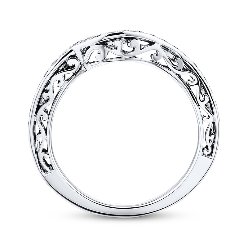 Main Image 2 of Previously Owned Diamond Contour Wedding Band 3/8 ct tw Round-cut 14K White Gold - Size 4