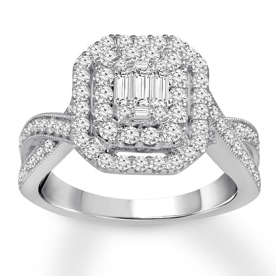 Previously Owned Diamond Engagement Ring 1 ct tw Baguette & Round-cut 14K White Gold