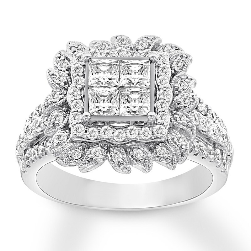 Main Image 1 of Previously Owned Diamond Engagement Ring 1-1/2 ct tw Princess & Round-cut 14K Gold - Size 9