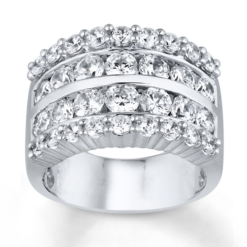 Main Image 1 of Previously Owned Diamond Anniversary Ring 3 ct tw Round-cut 14K White Gold - Size 7.75