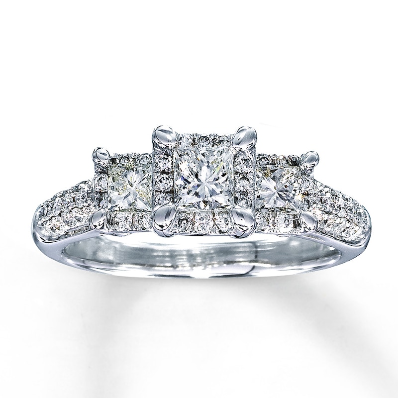 Main Image 1 of Previously Owned Diamond Engagement Ring 1 ct tw Princess & Round-cut 14K White Gold - Size 8
