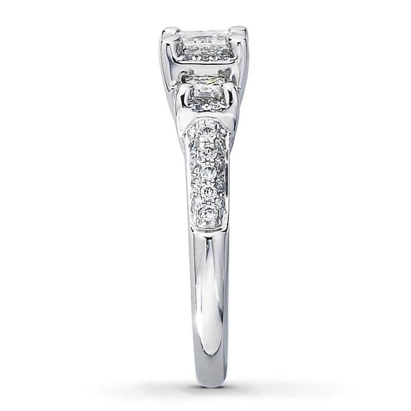 Main Image 3 of Previously Owned Diamond Engagement Ring 1 ct tw Princess & Round-cut 14K White Gold - Size 8
