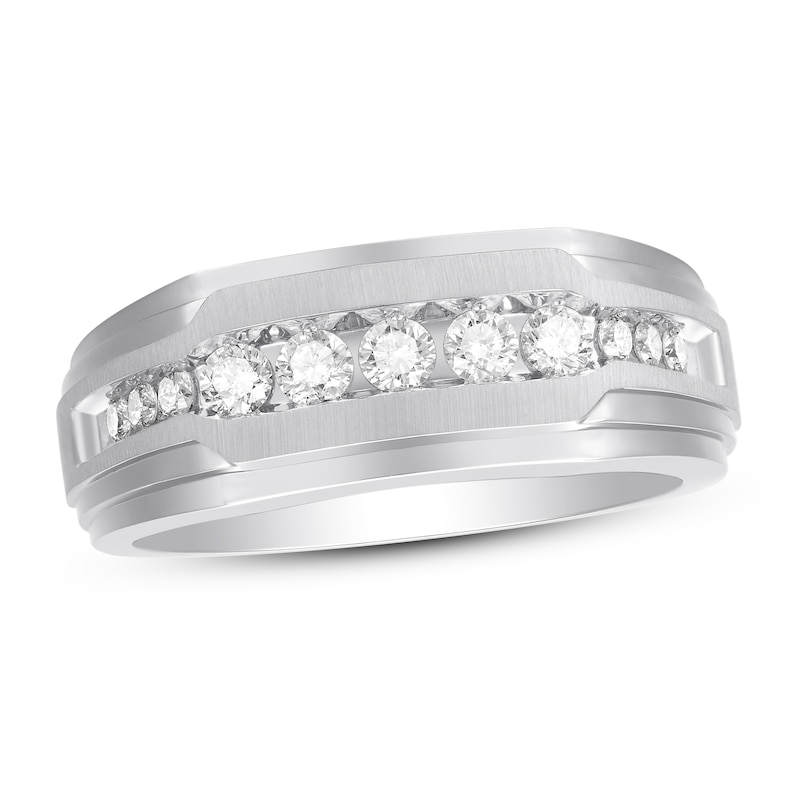 Main Image 1 of Previously Owned Men's Diamond Wedding Band 1/2 ct tw Round-cut 10K White Gold - Size 12.75