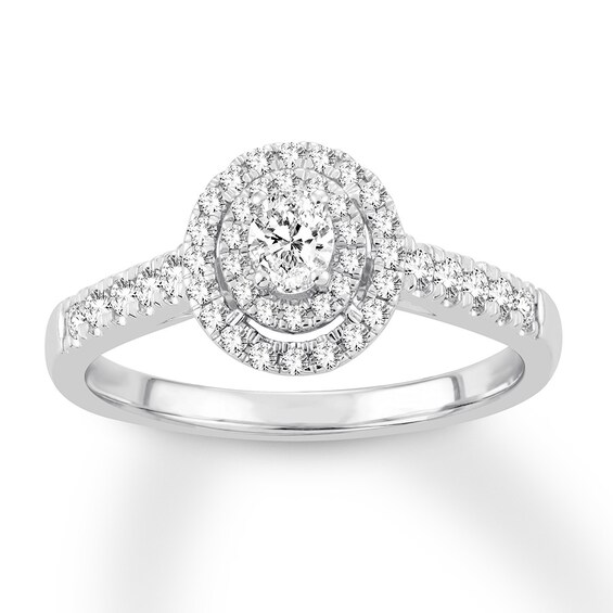 Previously Owned Diamond Engagement Ring 1/2 ct tw Oval & Round-cut 14K White Gold Size 3.5