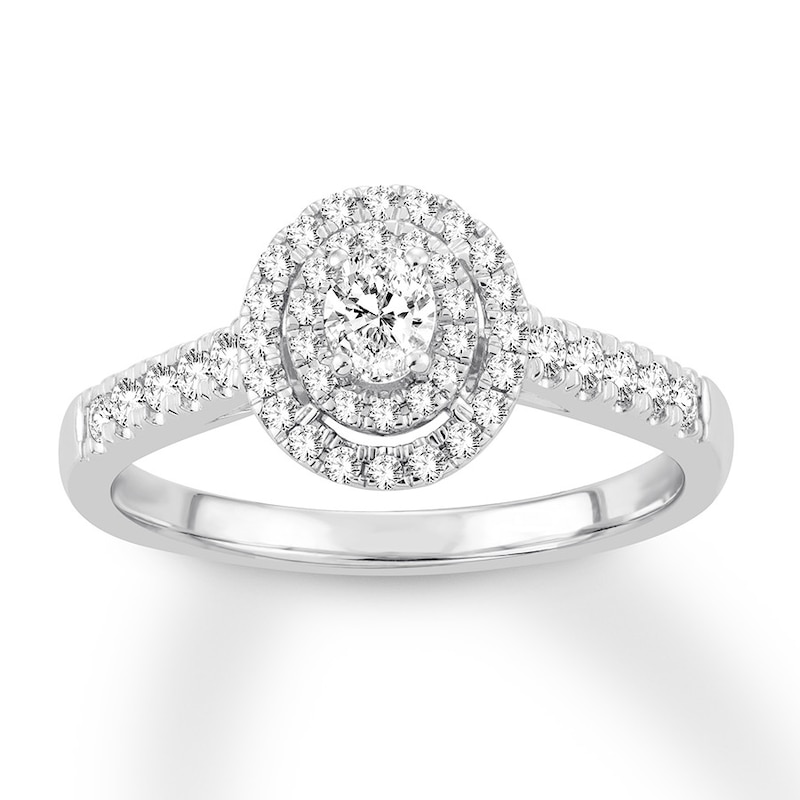 Main Image 1 of Previously Owned Diamond Engagement Ring 1/2 ct tw Oval & Round-cut 14K White Gold - Size 3.5