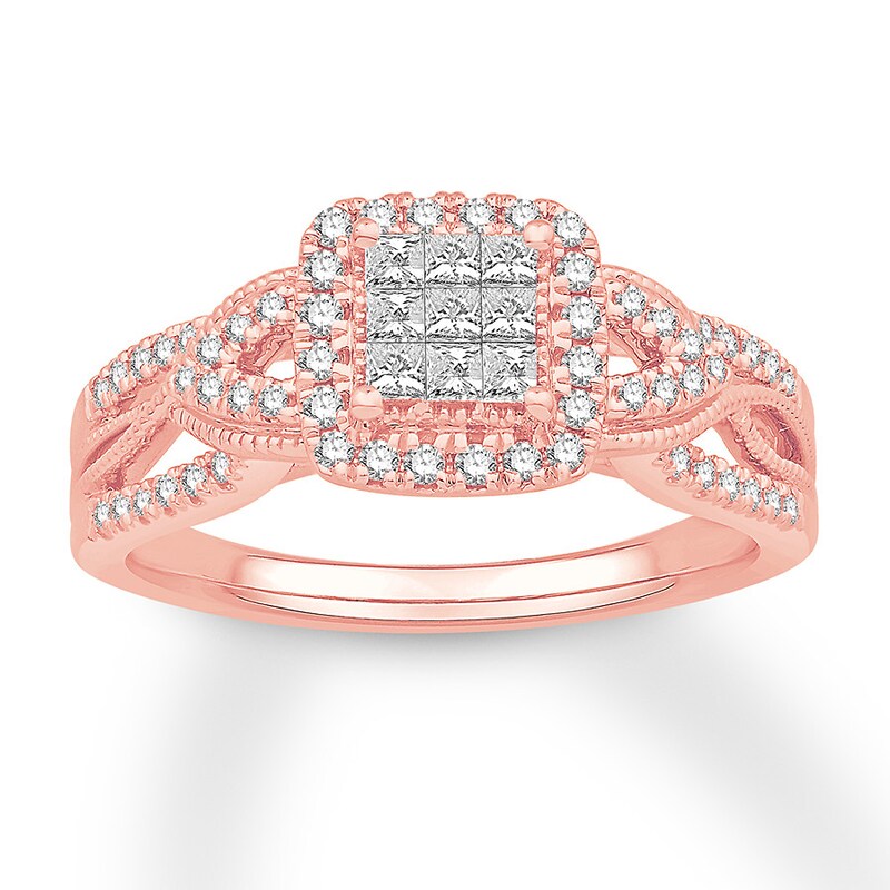 Main Image 1 of Previously Owned Diamond Engagement Ring 1/2 ct tw Princess & Round-cut 10K Rose Gold - Size 9