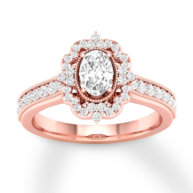 Main Image 1 of Previously Owned Diamond Engagement Ring 7/8 ct tw Oval & Round-cut 14K Rose Gold Size 11.75
